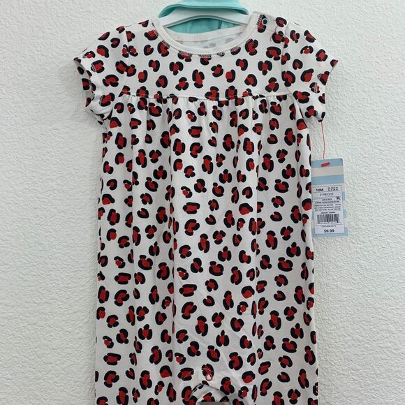 NWT Girls 18M Baby Cat & Jack Two Piece Cat Print Outfit Bib Set Big Cat Cheetah - Picture 2 of 11